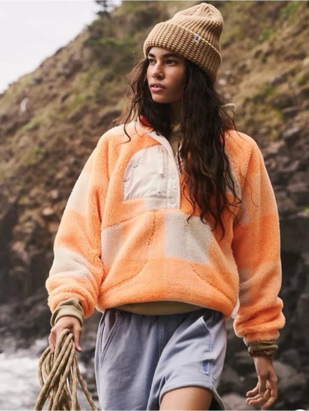 Free People Orange and Cream Hit The Slopes Pullover
